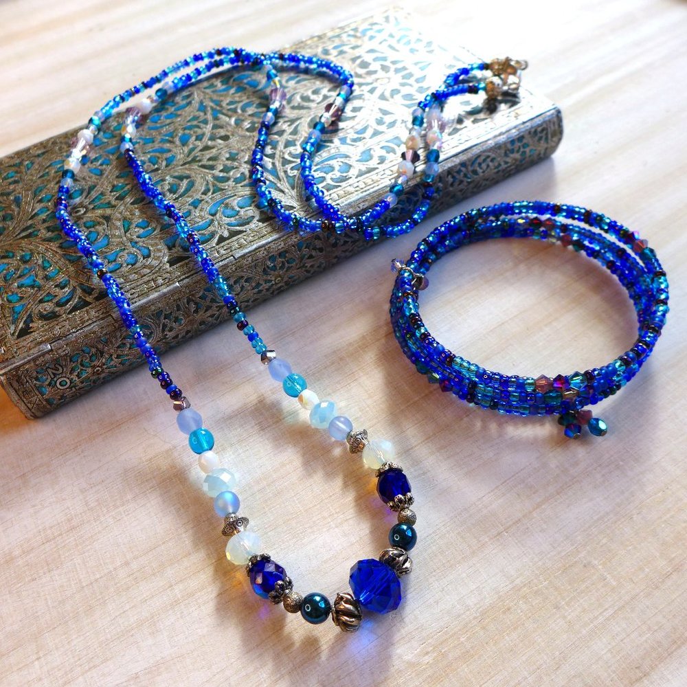 âď¸SET Cobalt Beaded Necklace & Bracelet